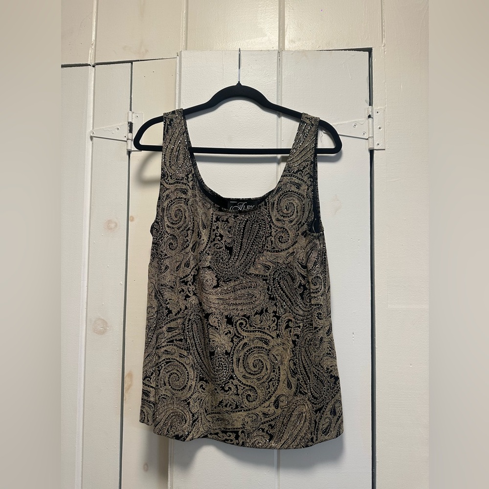 Alex Evenings Black and Gold Patterned Dress